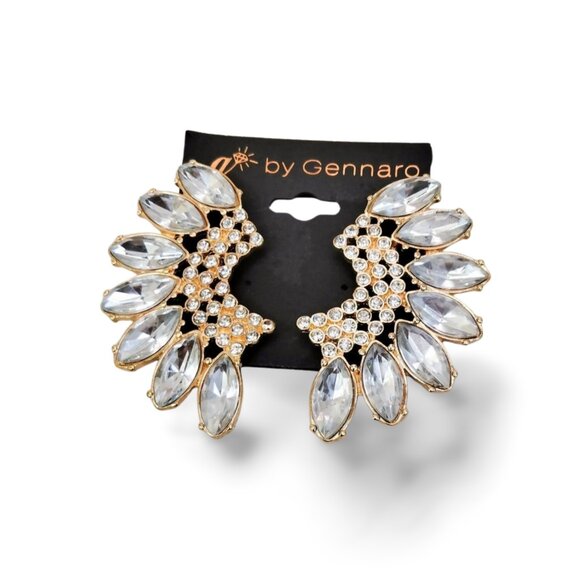 Gennaro 2” Wing Cluster Faceted Crystal Gold Tone Oversized Stud Earrings JW1526 - Picture 6 of 6